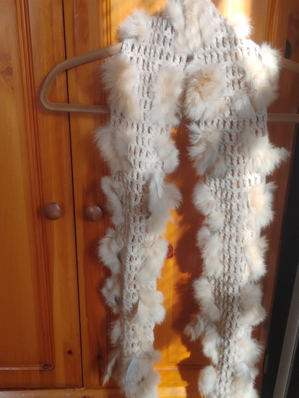 Cream Faux Fur Trim Crochet Scarf - Women Accessories